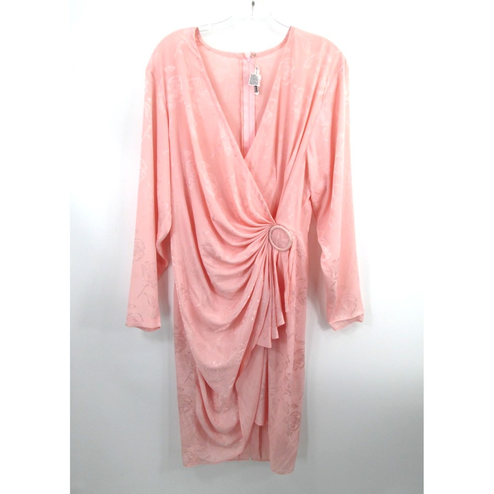 Morgan Taylor Vintage 80s Draped Faux Wrap Cocktail Dress Pink Floral Womens 12